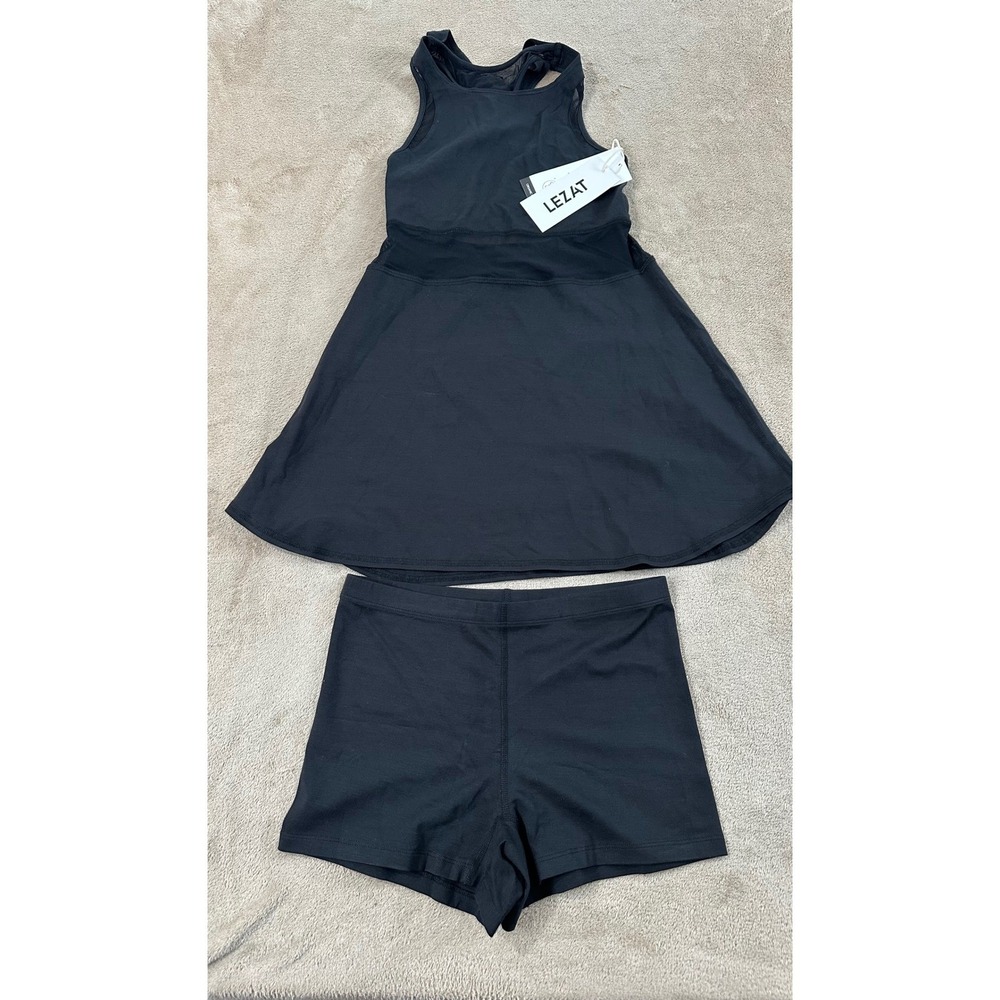 LEZAT Active Dresses Womens Size M  Black Built in Shorts &racerback NEW